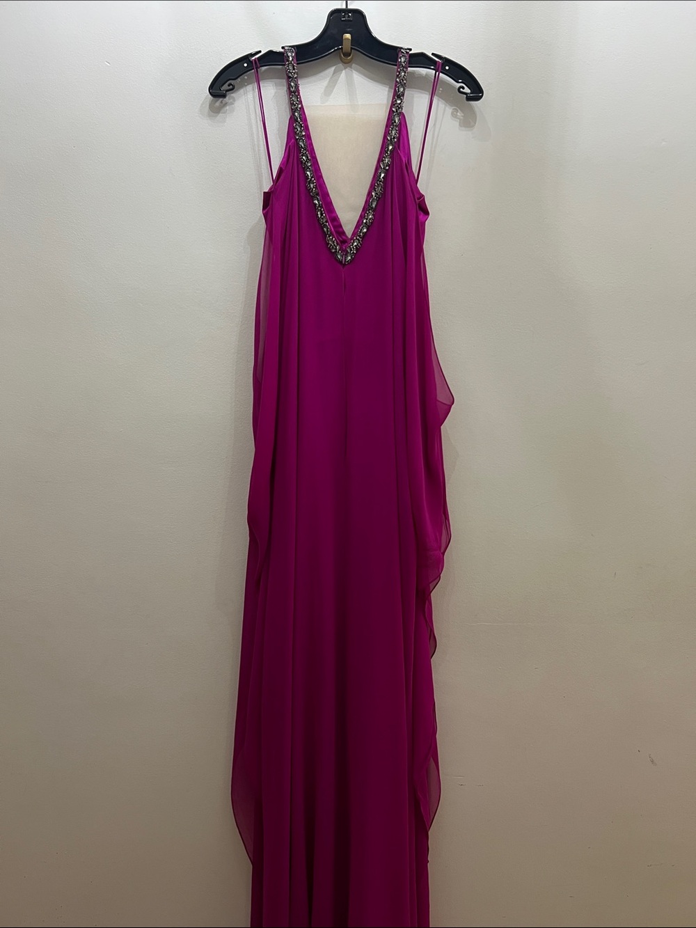 Theia Fuchsia Beaded V-Neck Maxi Gown - Picture 5 of 12